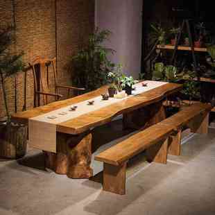 新中式 茶桌全套家用客厅禅意实木茶台大板桌茶楼茶室原木泡茶桌椅