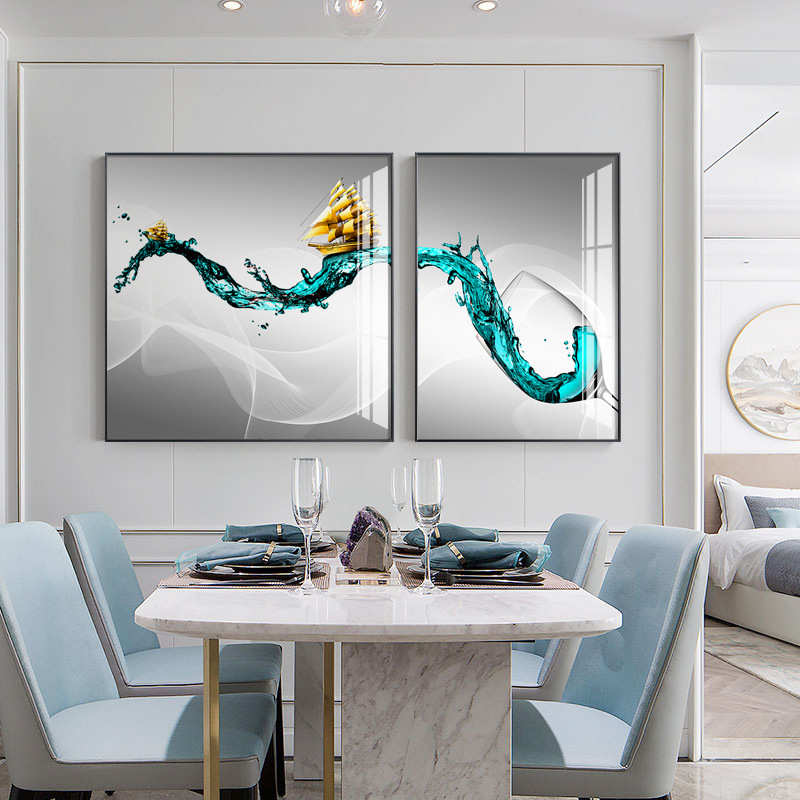 简约现代黑白餐厅装饰画创意酒杯蝴蝶帆船烤瓷画酒店饭店晶瓷画图片