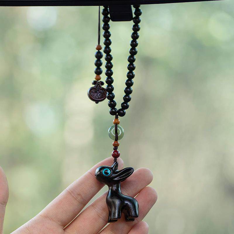 正品一平安檀木饰小鹿车后视镜挂件车内路饰车挂吊坠男汽女