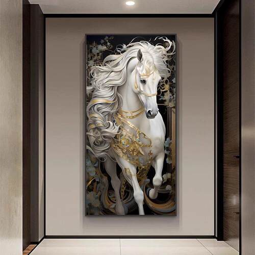 户玄入关马到成功YCM现装饰画代过简约客厅骏马图壁画走廊道灯光