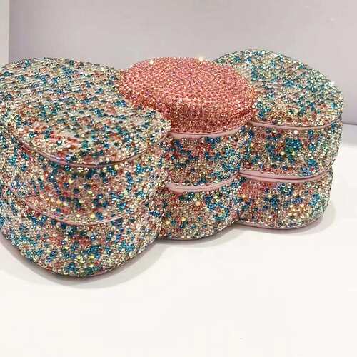 镶钻桌面首饰盒撞色多层带镜子耳钉耳环360度旋转收纳盒置物盒子