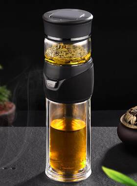 尚印嘉一键茶水分离泡茶 杯礼品杯子创意过滤水杯双层玻璃杯