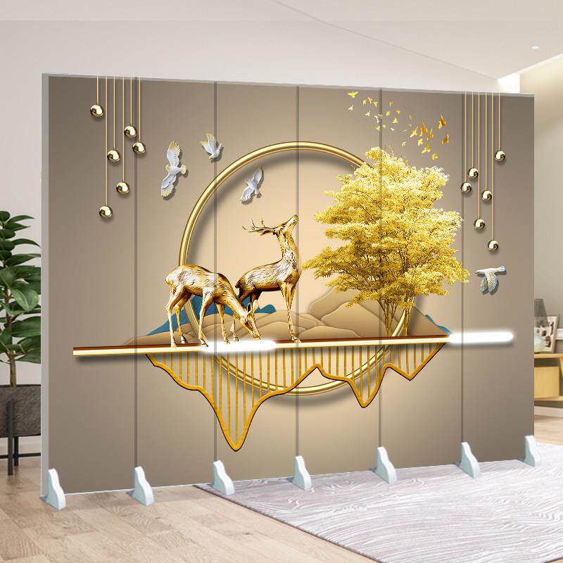 新中式简约现代屏风隔断客厅办公室酒店包间移动实木防水折屏定制