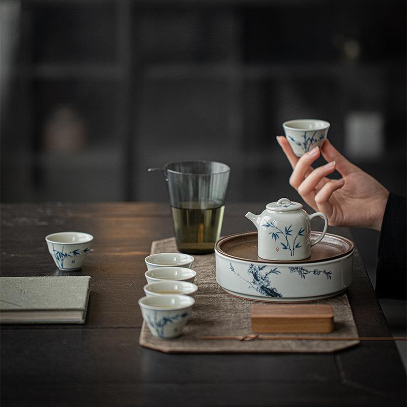 弥言釉下彩手绘竹逸茶壶茶具套装手工陶瓷茶壶带过滤家用整套茶具