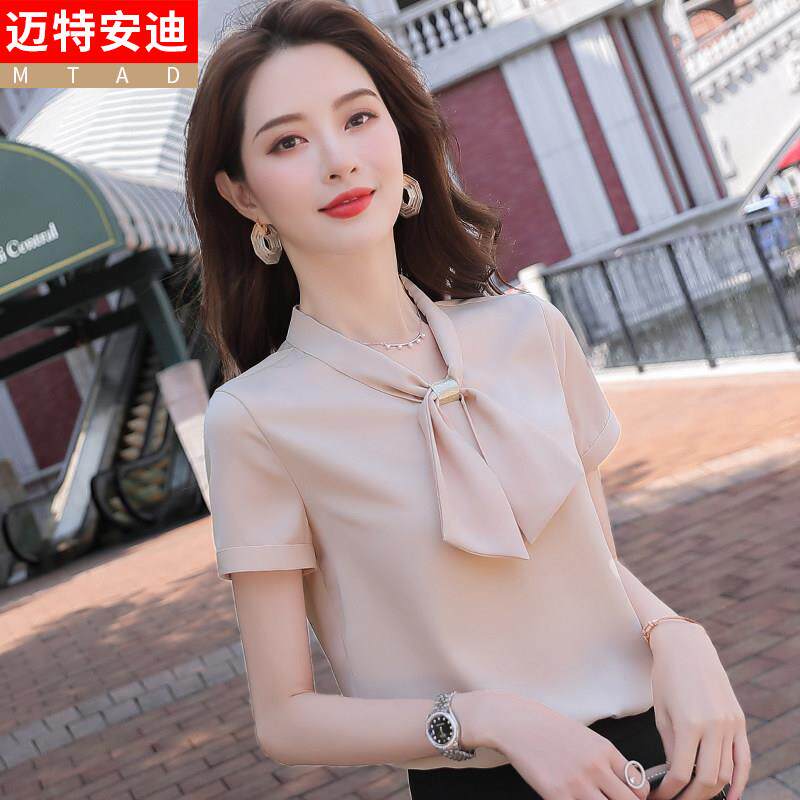遮肚子雪纺衫女夏短袖2026新款通勤套头修身职业工装衬衣洋气小衫