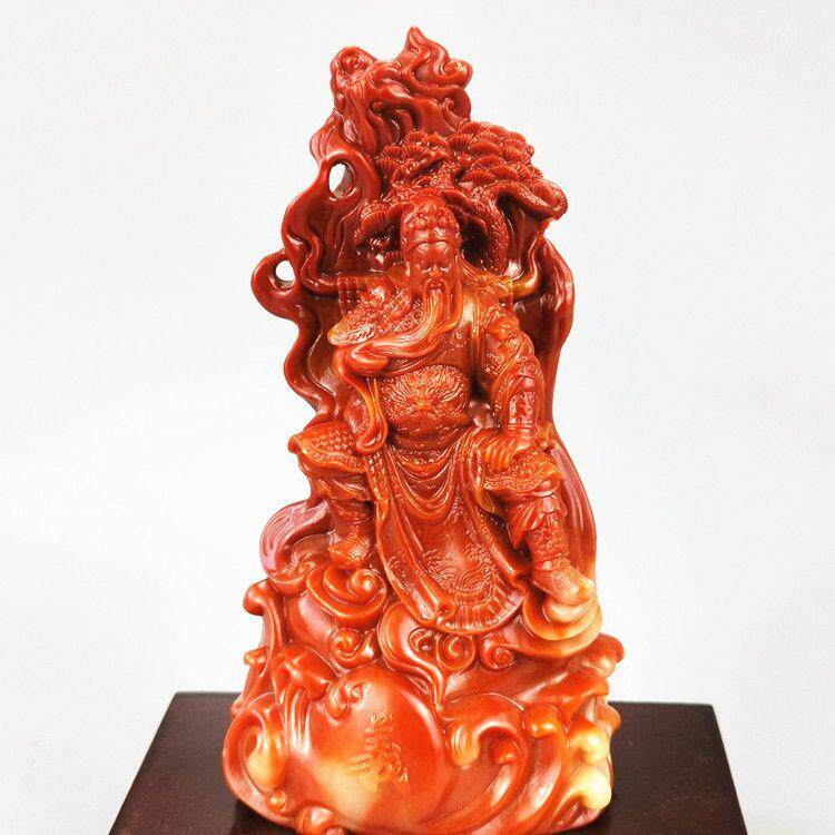 玉石福建寿山石雕芙蓉石人物关公摆件玄关客厅装饰摆件观赏石