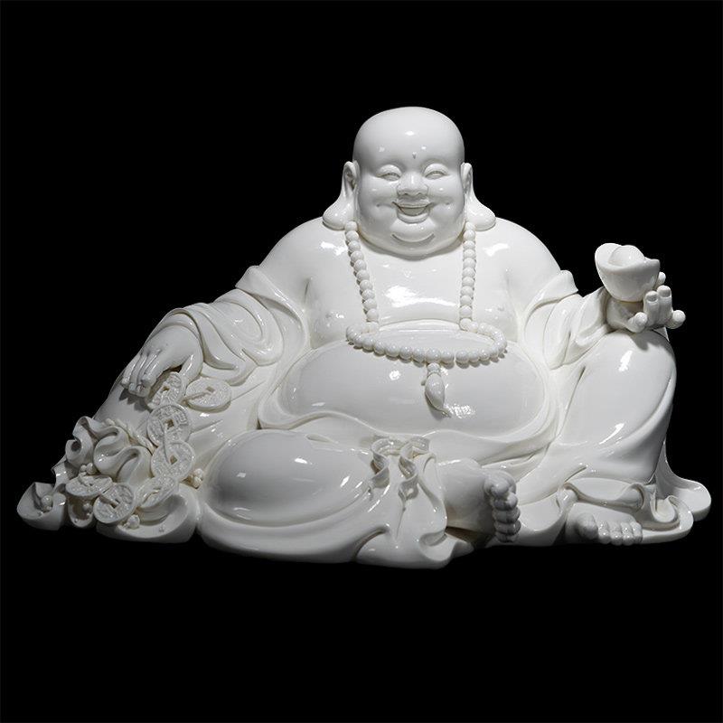 弥勒佛家居摆饰大肚佛中式大号招财人物覆古风德化白瓷陶瓷