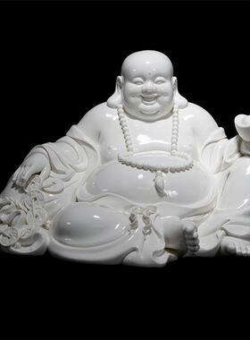 弥勒佛家居摆饰大肚佛中式大号招财人物覆古风德化白瓷陶瓷