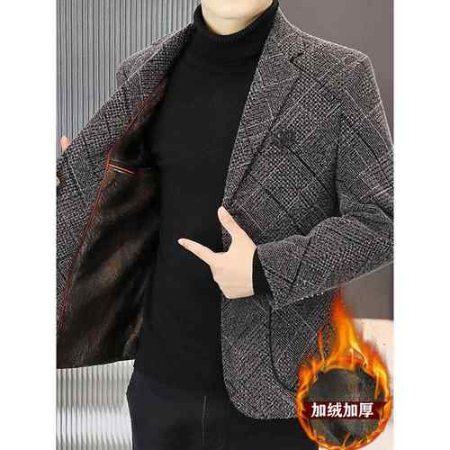 2025秋冬新款丝绒加厚西装夹克男士韩式修身休闲小西装上衣1218e