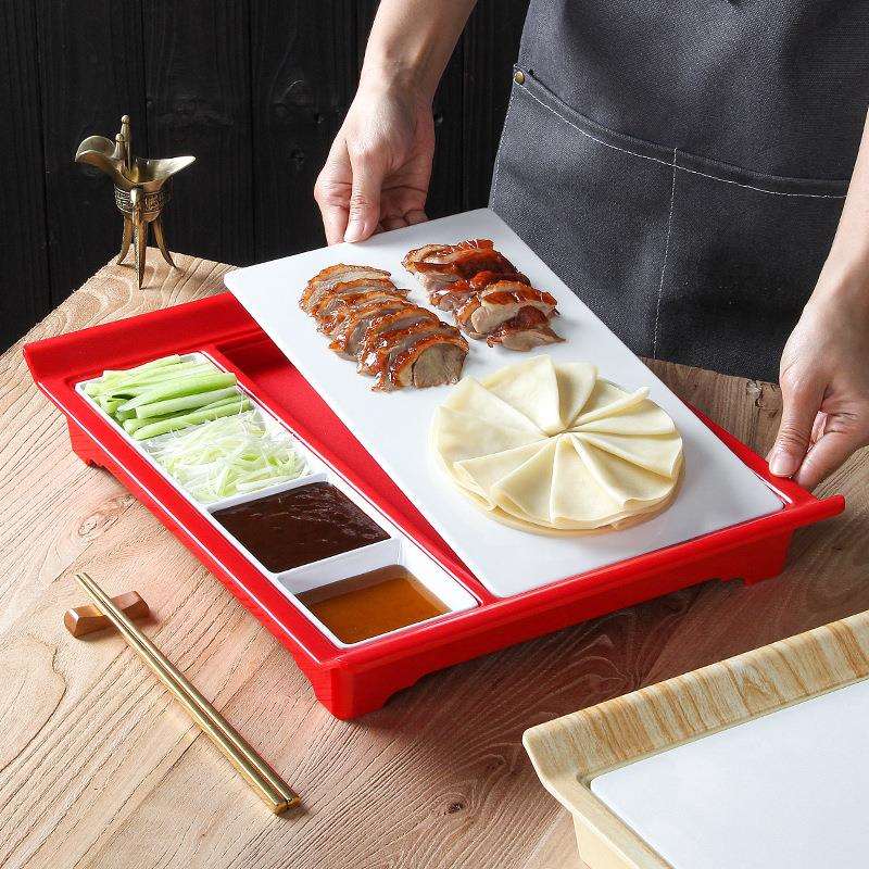 北京烤鸭专用盘子密胺饭店餐厅特色片皮鸭盘京酱肉丝蘸酱多格拼盘