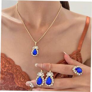 women necklace earrings jewelry set rhinestone ring bridal