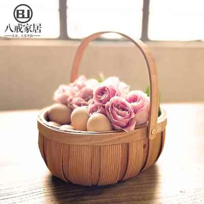手提野餐篮编织收纳篮藤编竹编草莓水果篮产妇月子鸡蛋花篮菜篮子