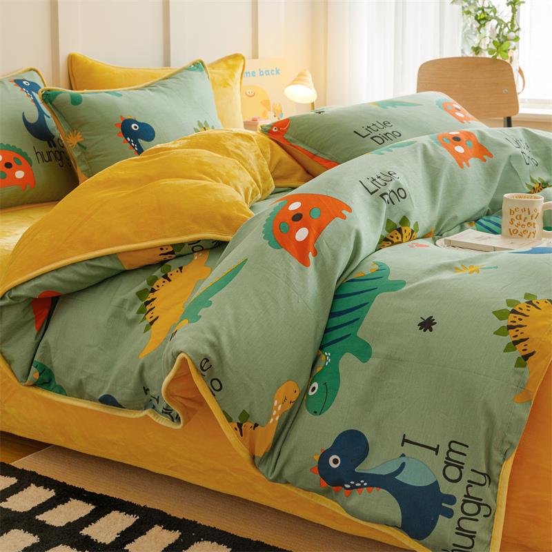 高档南通ab面珊瑚绒四件单面绒冬2季23牛奶绒法兰绒套冬天0棉加绒