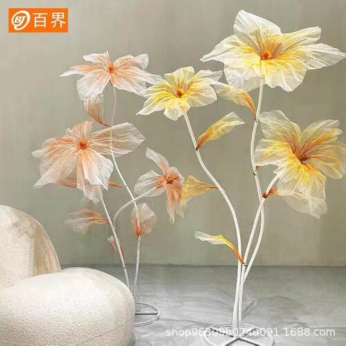 真丝网花橱窗装饰摆件网红纱花t台路引场景布置网红打卡落地摆放