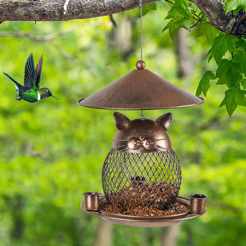 喂鸟器户外悬挂铁艺镂空草坪小鸟现货野鸟喂食带喂水