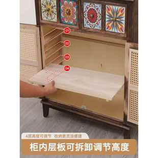 复古实备柜厅Tb 木餐边柜餐家用藤编斗柜 001靠墙储客物柜子新中式
