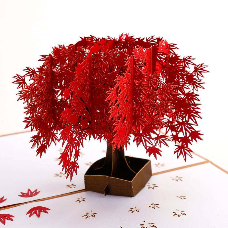 教师节立体贺卡红枫树创意手工纸雕礼物镂空生日祝福卡片