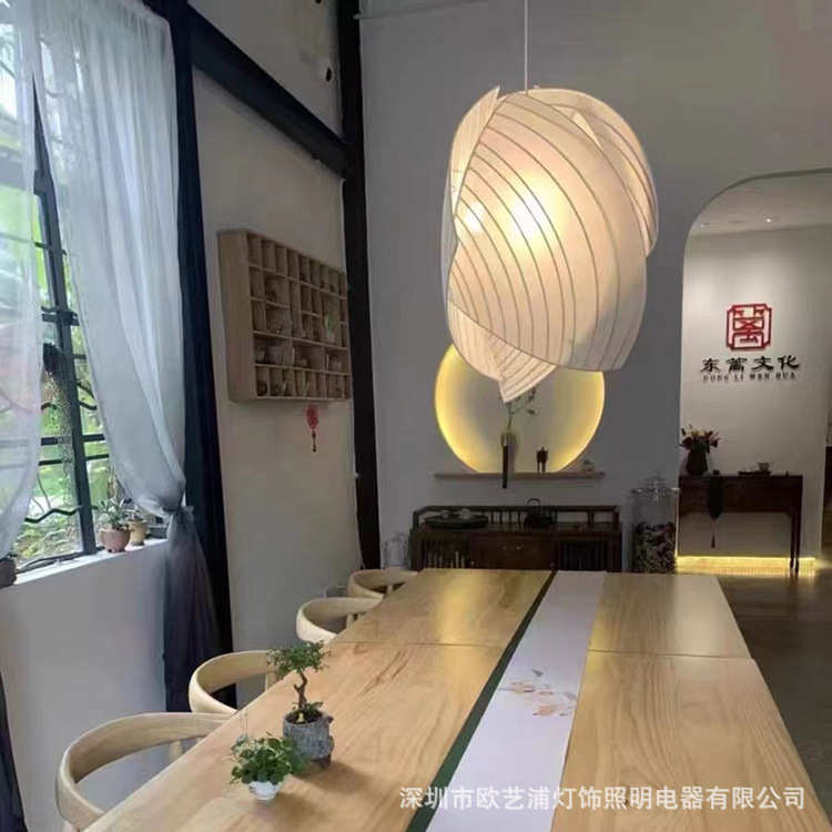 侘寂风餐厅吊灯复式LOFT楼梯灯北欧布艺客厅设计师款创意吧台灯具