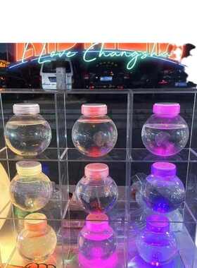 方型摆摊专用斗瓶500毫升透明迷你生态微景观缸发光灯水母海洋馆