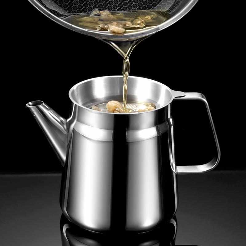 滤油壶亮光过滤倒油器储油304油壶厨房瓶不锈钢家用滤网油渣