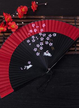 大红色扇子折扇中国风女式夏季古风古典可跳舞蹈工艺手绘喷绘扇子