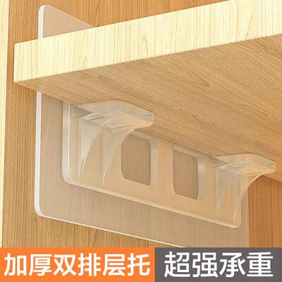No-drill shelf supports for wardrobe, adhesive layering and