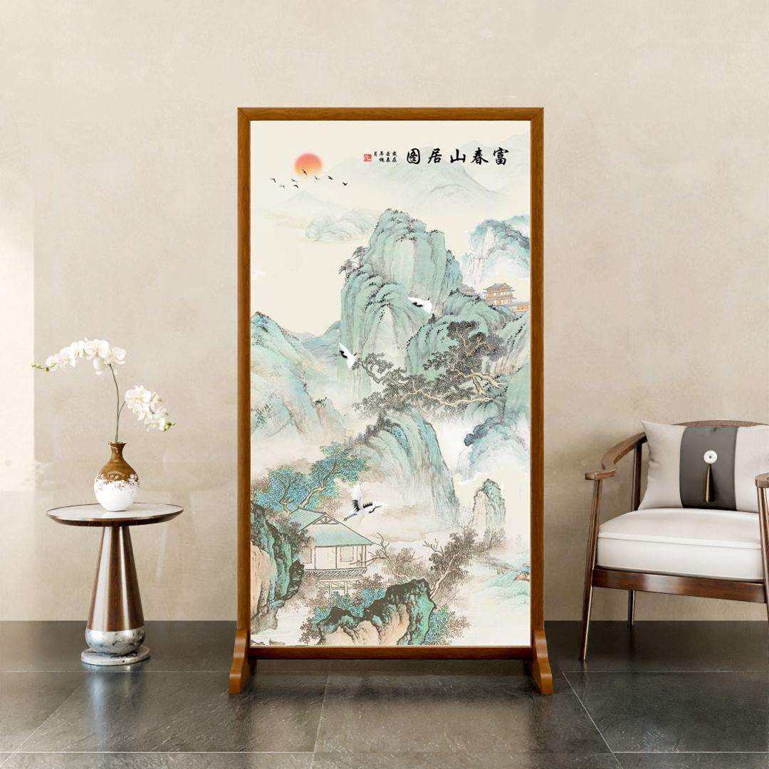 现代屏风隔断新中式简约进门客厅装饰遮挡玄关布艺家用艺术屏座屏