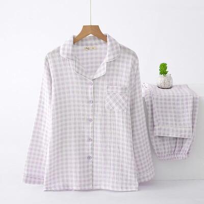 Women'S Comfortable Plaid Pajama Set Long Sleeve Button-Up