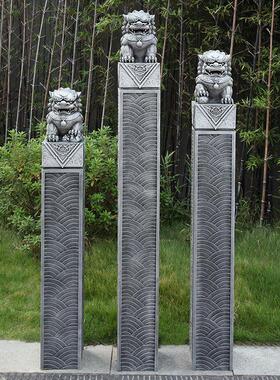 中式拴马桩别墅庭院禅意茶室造景狮子麒麟貔貅落地彷石雕装饰摆件