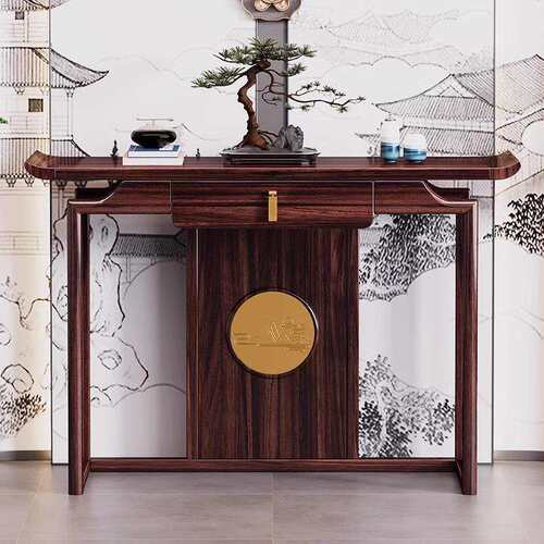 新中式乌金木玄关桌供桌隔断靠墙条案神台玄关柜全实木玄关台案台