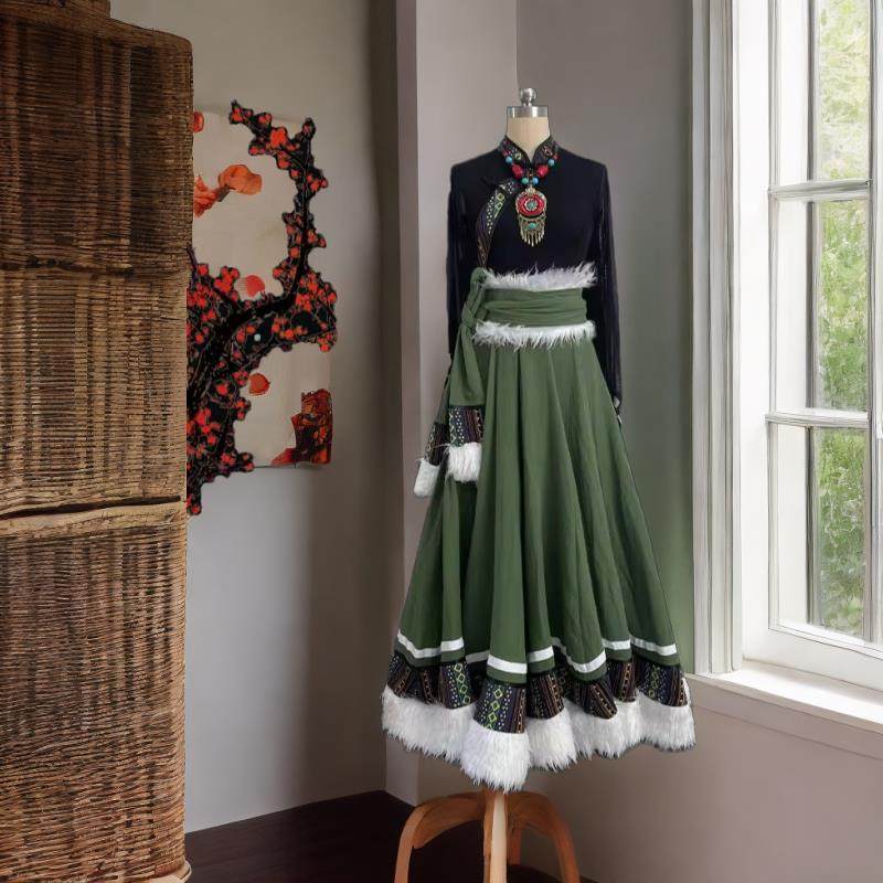 正品族舞蹈演装出服身裙女艺考练功裙广场半舞表演服少数藏民族大