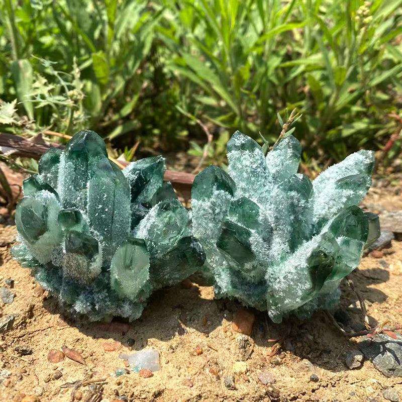 厂家直供绿幽灵水晶晶簇 天然水晶簇奇石居家摆件工艺品