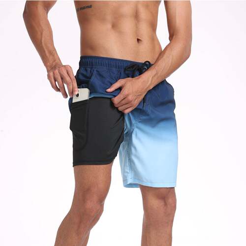 Men's swim trunks with a compression liner and a 5-inch