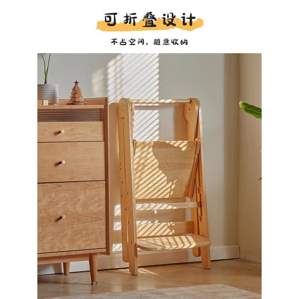 木趣学习塔蒙宝宝台阶洗WKU漱凳可折物叠实木儿氏童脚踏带扶手洗