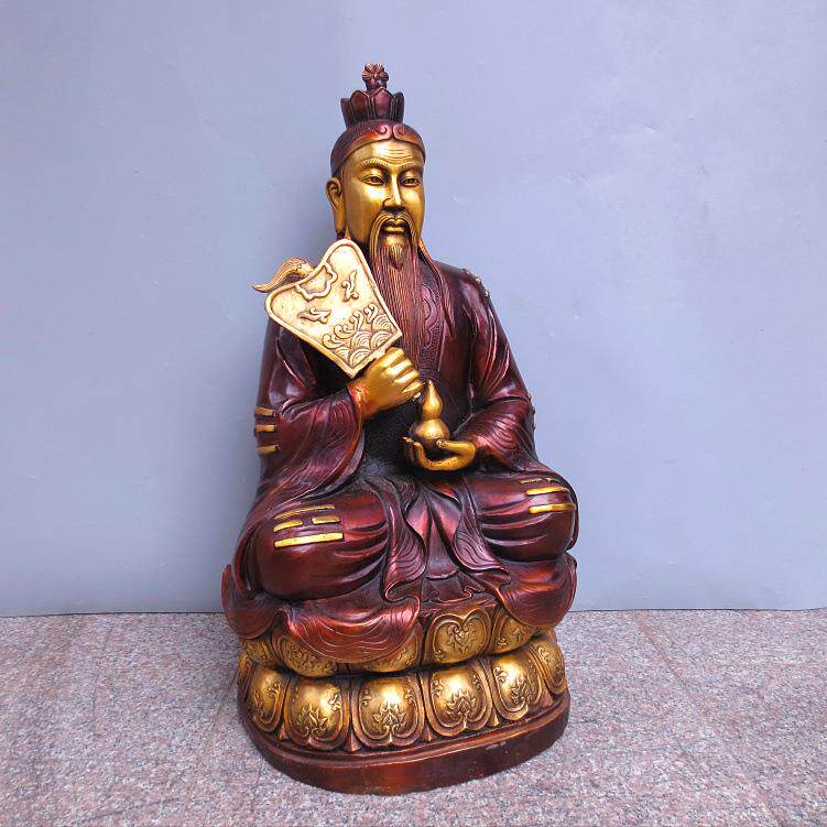 纯铜太上老君摆件拿扇坐太上老君像大号太上老君雕塑铜像道德天尊