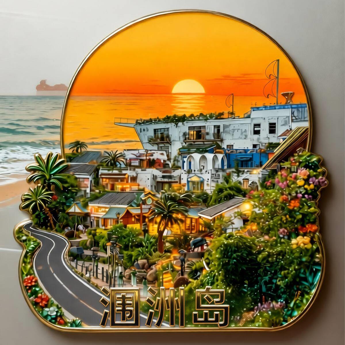 北海涠洲岛海岛风景金属冰箱贴磁吸创意装饰纪念品日落海滩纪念品
