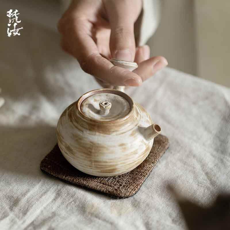 梵汝侘寂李朝白日式侧把壶泡茶壶功夫茶具仿古禅意茶壶带过滤防烫