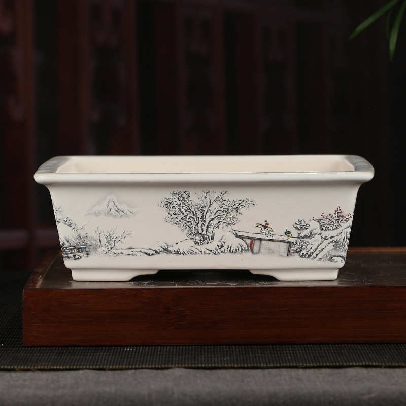 彩绘紫砂花盆批发长方形复古装饰盆景盆桌面文竹多肉花盆YZCH19