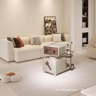 新款网红意式风小推车沙发边几可移动客厅创意边柜奶油风餐桌实木