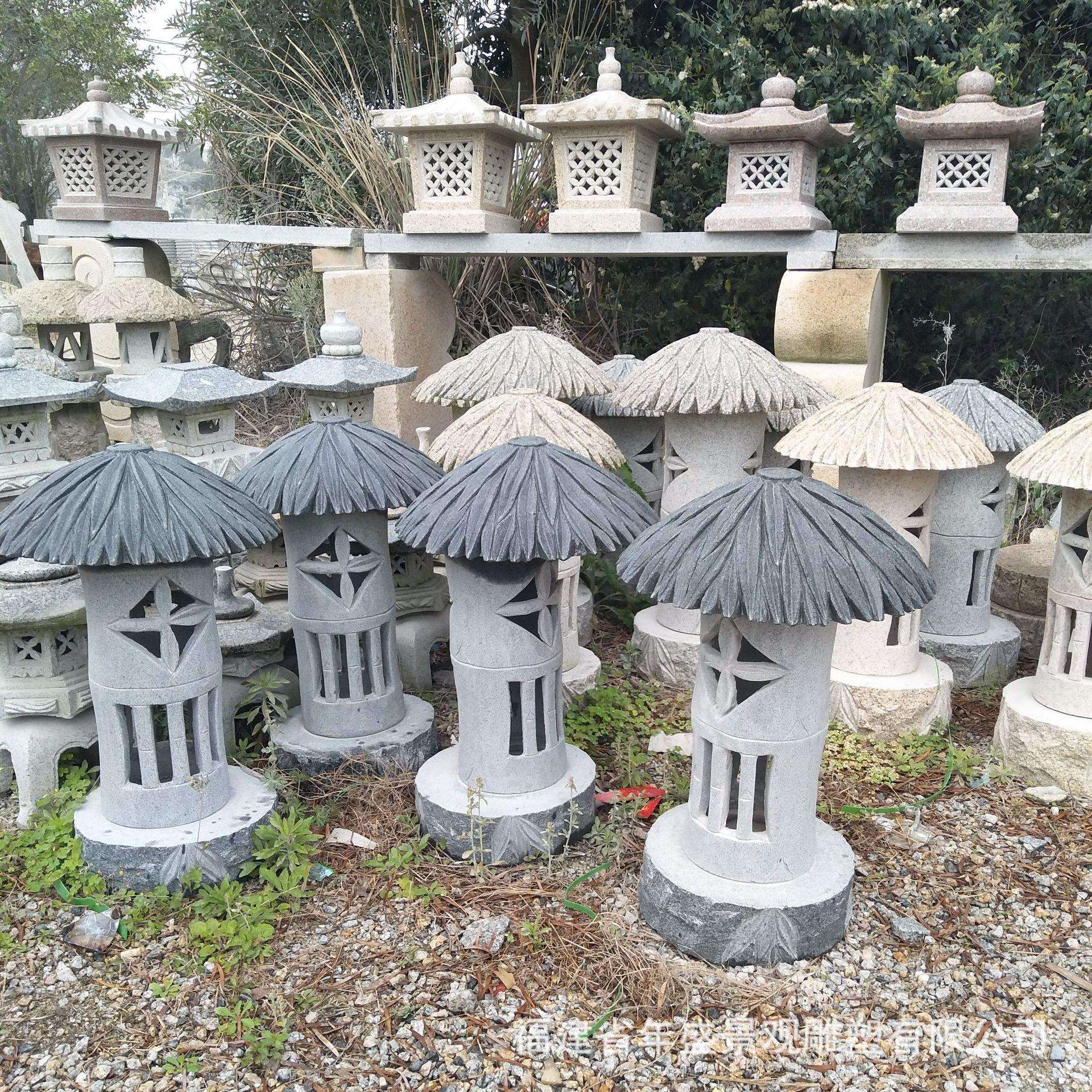 花岗岩芝麻黑石材灯笼 斗笠造型花园草坪灯落地园林景观照明灯