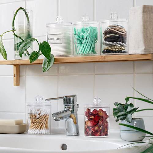 Qtip Holder Dispenser Clear Plastic Makeup Storage Organizer