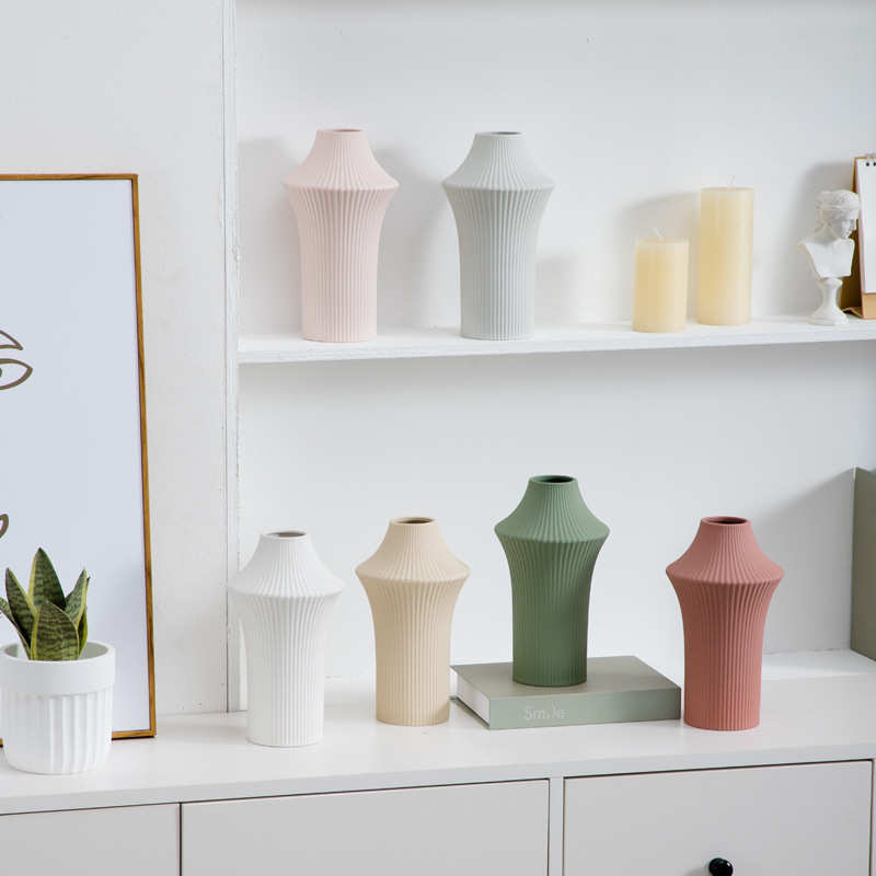 现货北欧创意简约条纹花瓶 摆件创意客厅装饰品陶瓷花插