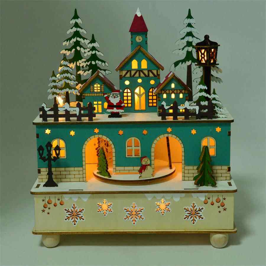 新款木制圣诞节音乐盒 发条机械音乐八音盒 圣诞装饰派对用品
