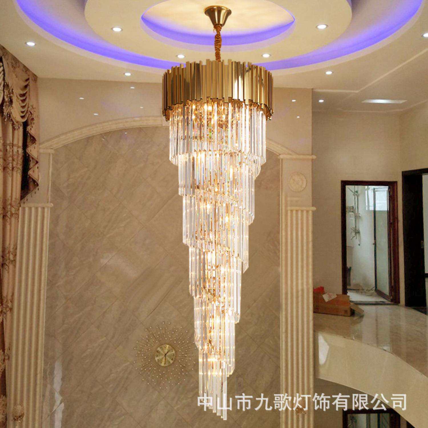 复式楼中楼吊灯轻奢水晶灯别墅客厅楼梯间吊灯后现代旋转长吊灯