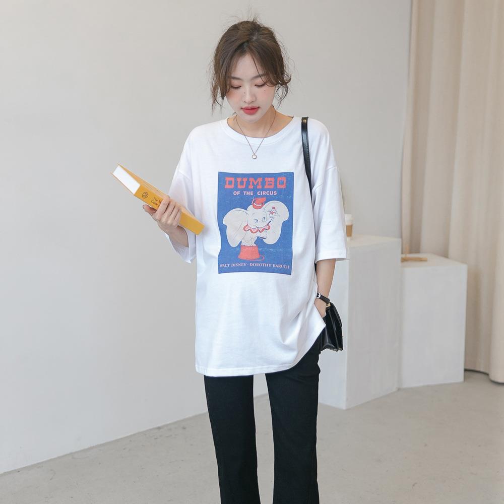 夏季新款孕妇装卡通印花减龄短袖T恤宽松洋气时尚潮辣妈圆领上衣