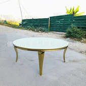 工厂直供外贸出口意式 轻奢金色不锈钢长方桌酒店婚礼宴会圆桌