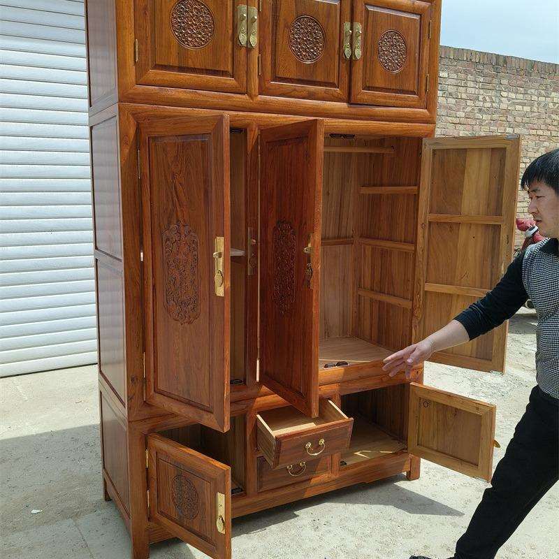 中式全实木顶箱柜白茬北榆木大衣柜白胚三门储物衣橱卧室家具