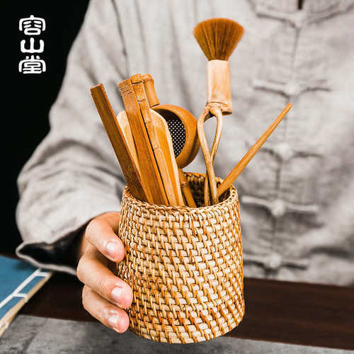 容山堂茗纬茶道六君子套装竹编茶刀茶针茶勺茶漏整套功夫茶具配件