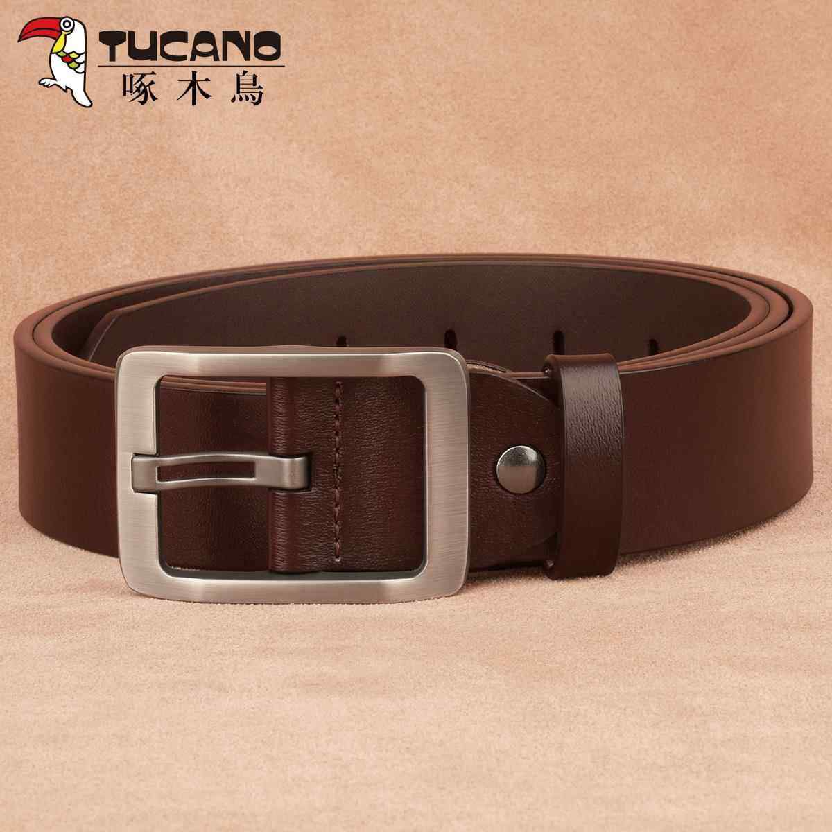 啄木鸟皮带男款真皮年轻人裤带休闲潮流简约针扣牛皮青年腰带正品