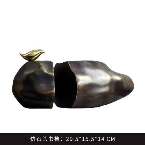 新款中式书意档家居软装饰品书房样板房树脂新彷石头金鸟书创靠摆